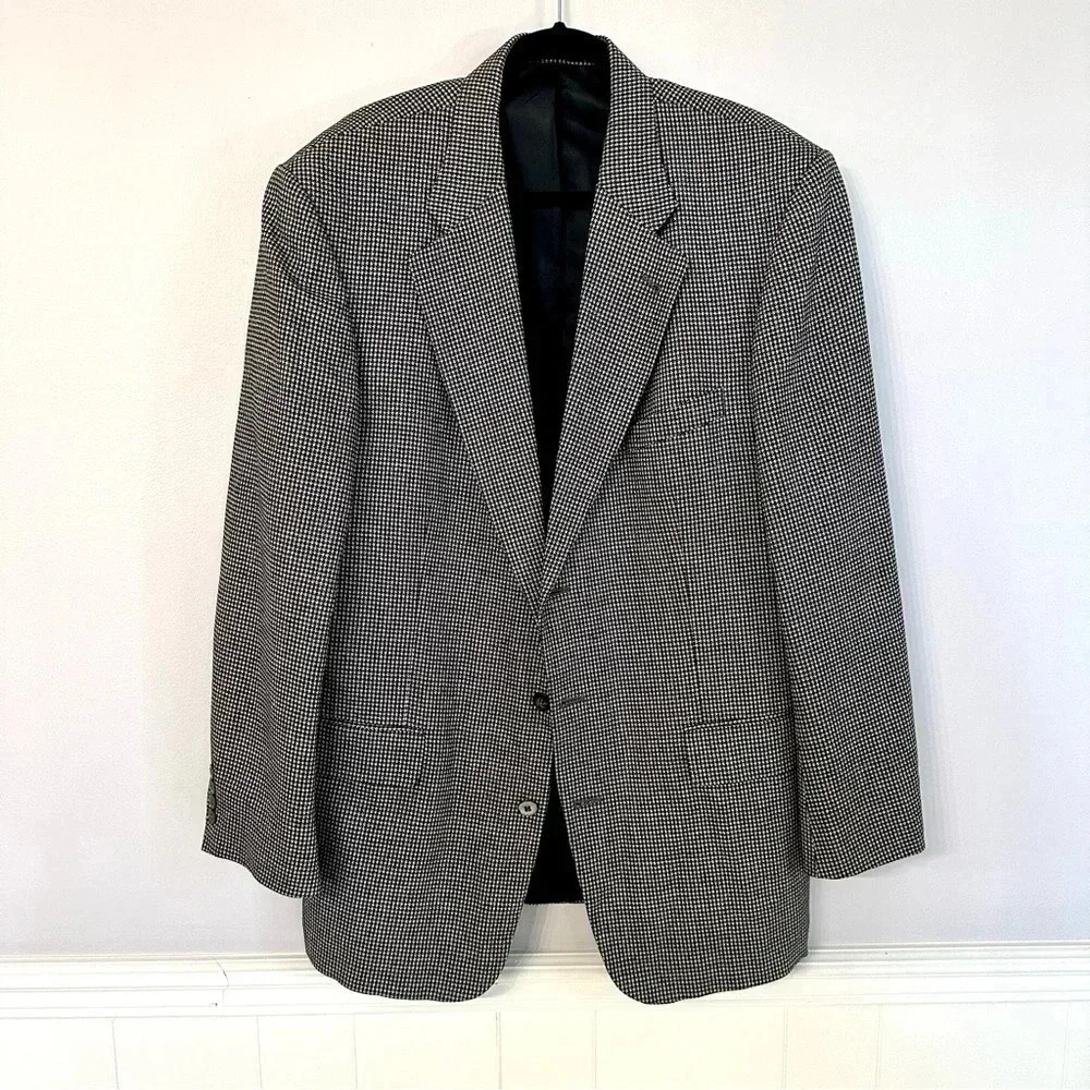 Fenzia S&K Men's Houndstooth Silk/Wool Blend Sports Blazer Jacket Size 44L GUC